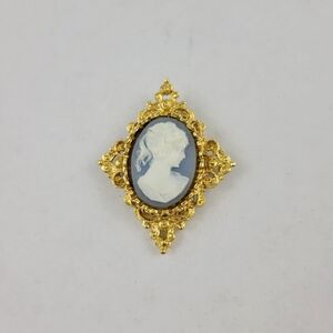 Elegant Gold and White Cameo Brooch Victorian Inspired.